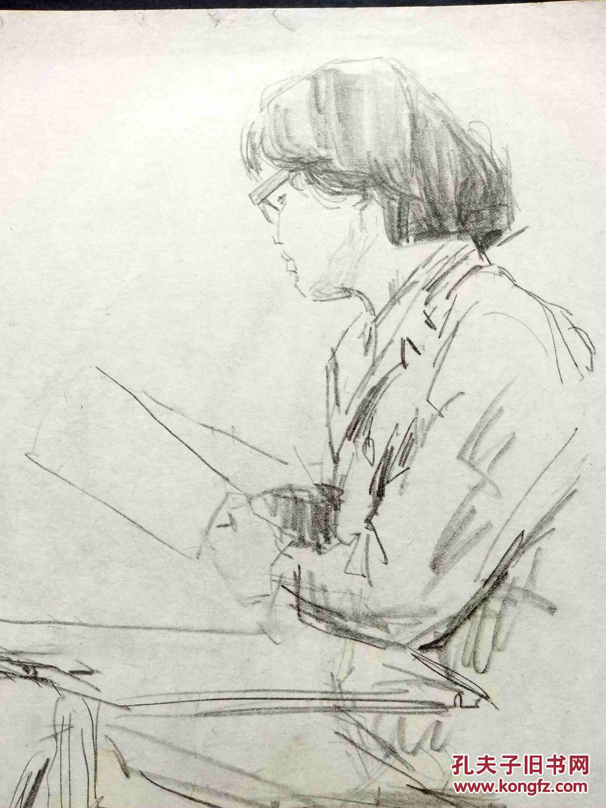 八九十年代素描速写画稿《看书的女学生 拍品编号:29422282