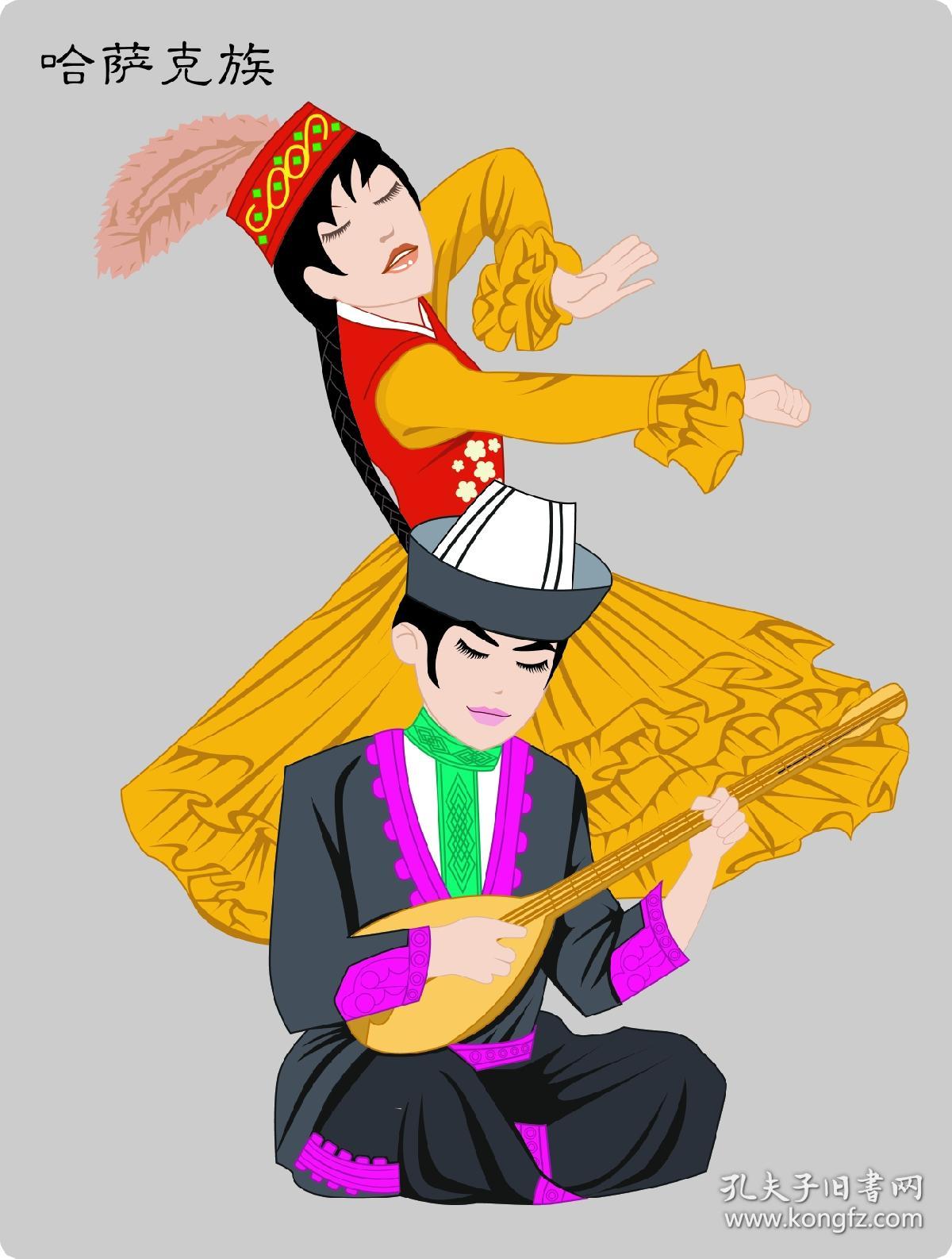 56个少数民族民俗人物服饰服装卡通图案 传统歌舞画 怀旧文艺馆宿舍