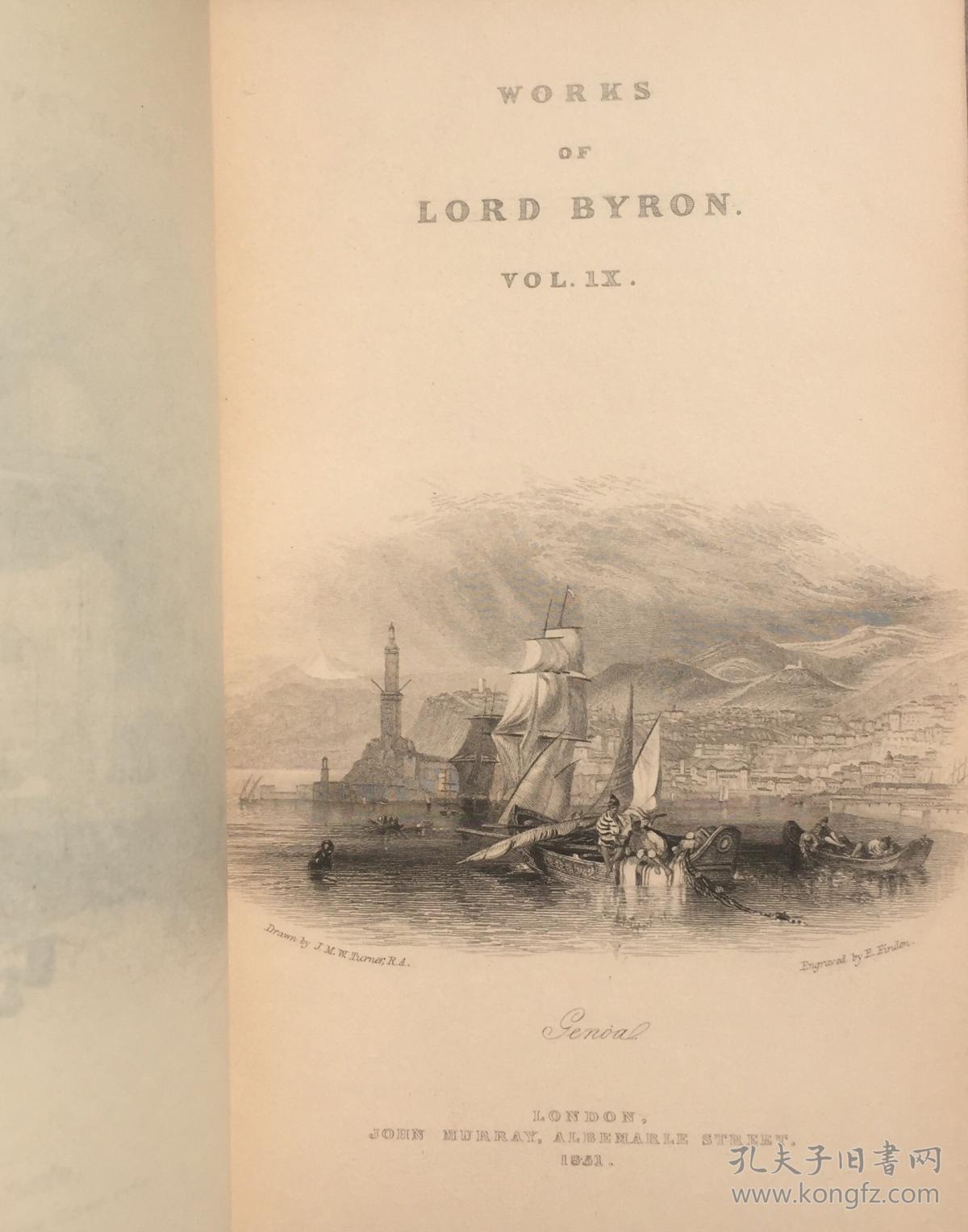 1851拜伦全集十册全英国大画家透纳二十帧精美铜版画描绘诗人一生行旅
