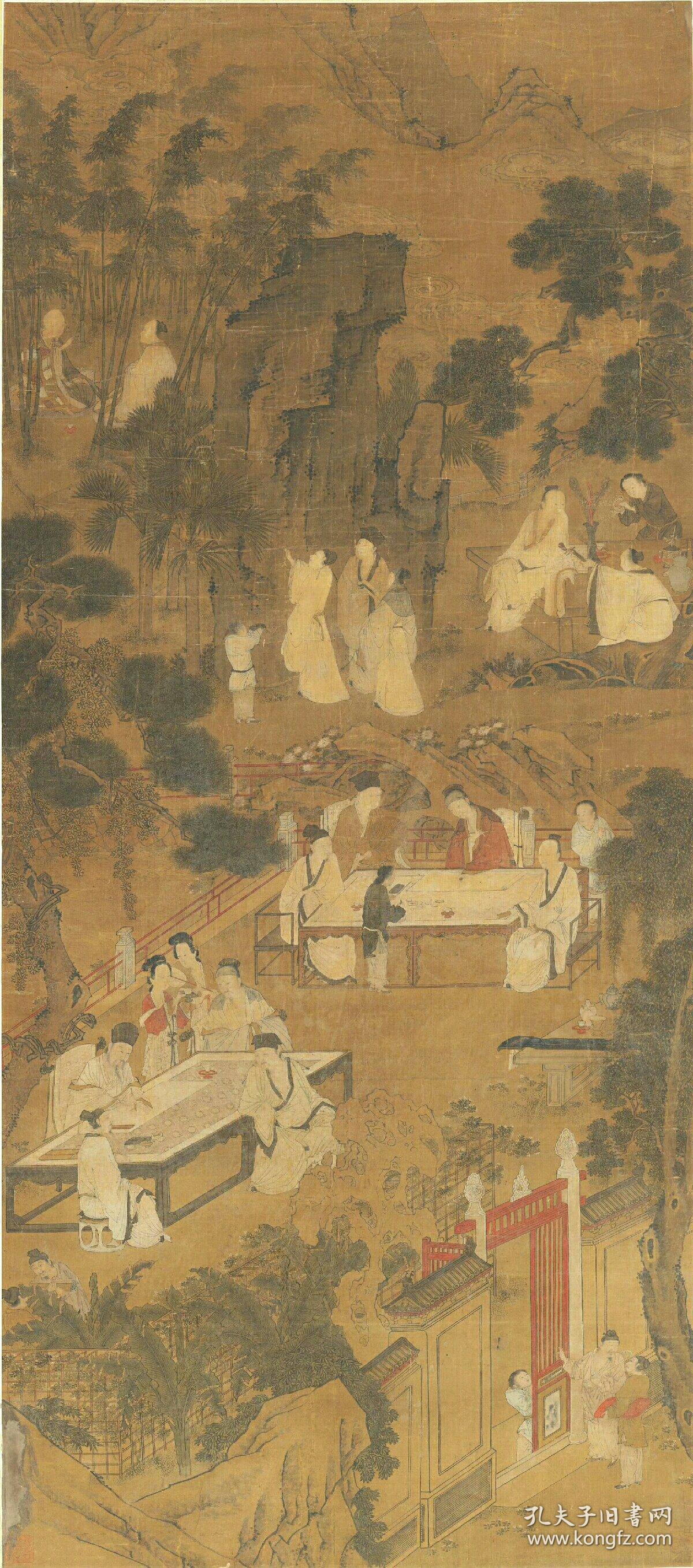 明_仇英_西园雅集图.纸本大小62.27*140.85厘米.