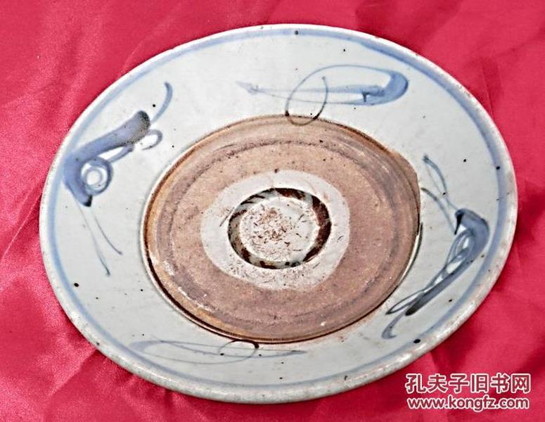 老瓷盘 明代万历年间民窑 青花龙虾紫心古董瓷器 大盘