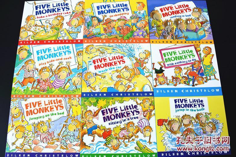five little monkeys 英文平装绘本 五只小猴子图画书