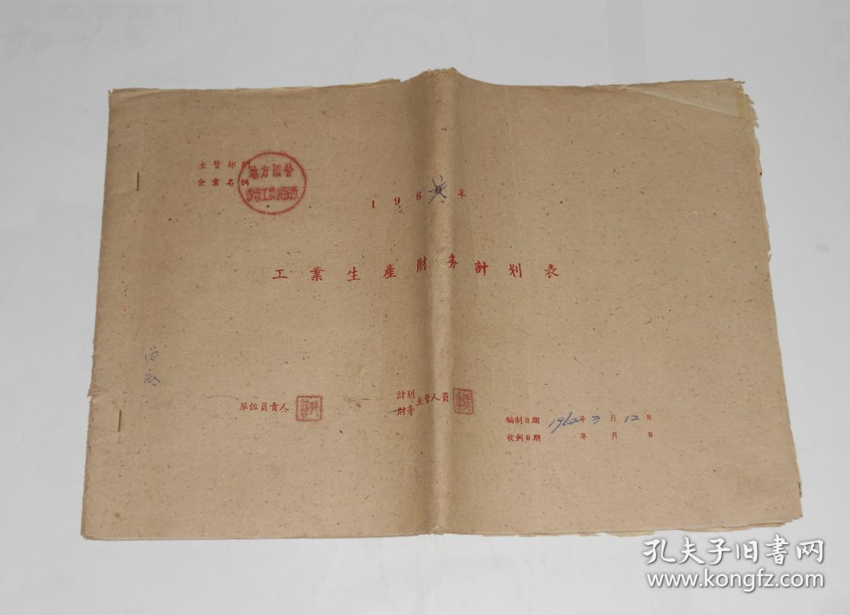 1962年沙市工农被服厂工业生产财务计划表一