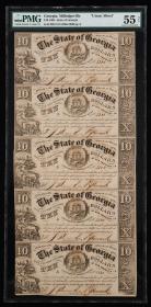 1865年美国五连体钞一件（评级币   PMG 55NET)