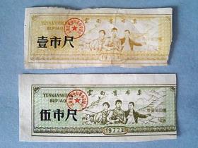 1977年云南省布票《壹市尺、伍市尺》（两枚）