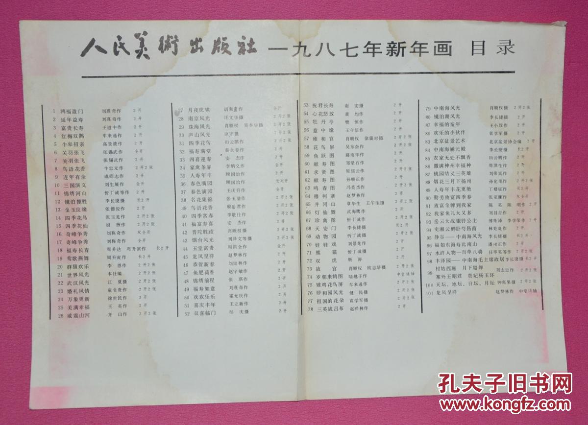 【图】人民美术出版社一九八七年新年画目录_