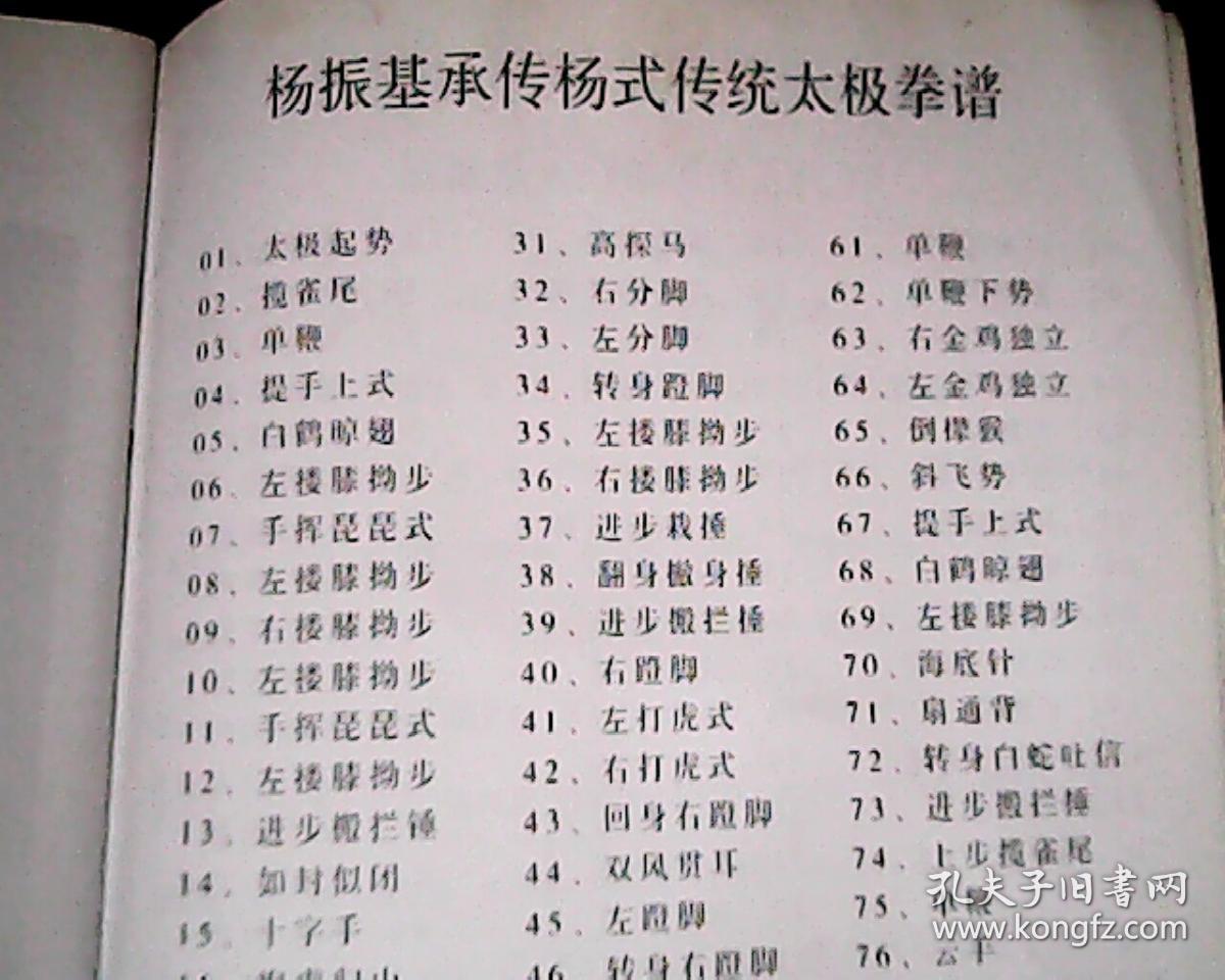 薄册内有杨振基太极拳谱,剑谱,刀谱目录】