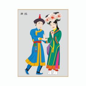 56个少数民族民俗人物服饰服装卡通图案 传统歌舞画 怀旧文艺馆宿舍