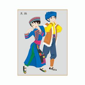 56个少数民族民俗人物服饰服装卡通图案 传统歌舞画 怀旧文艺馆宿舍
