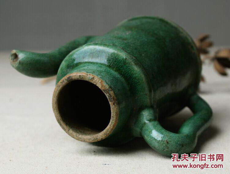清代绿釉酒壶 单色釉陶瓷 古陶瓷 酒壶 执壶 老瓷器 古玩艺术品