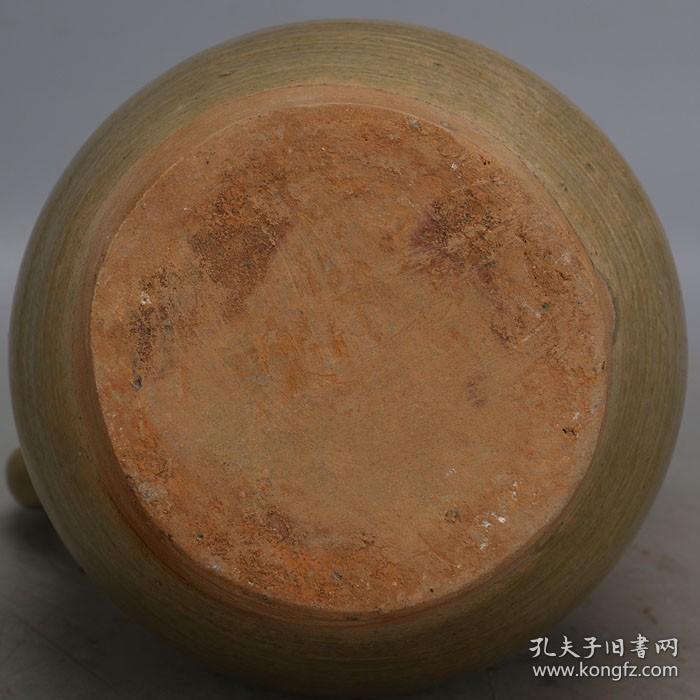 西晋越窑手工瓷青釉双系盘口瓶