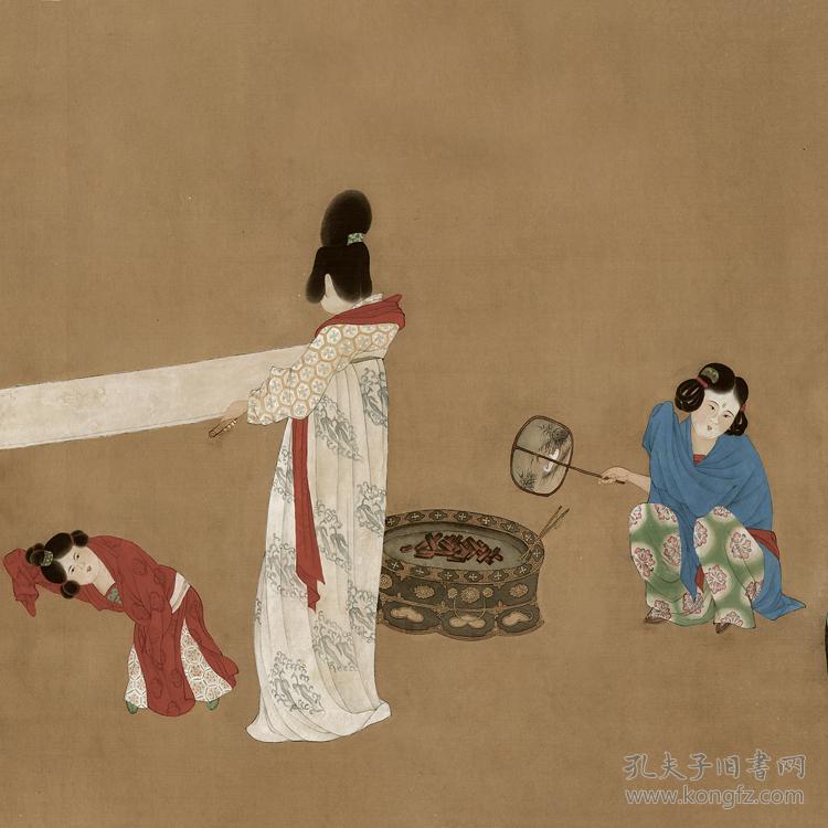 唐 张萱 捣练图 37x147cm 绢本 国画宣纸绢布艺术微喷画芯 名画复制