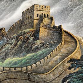 近现代邹玉利许仁龙万里长城170x90cm纸本国画宣纸绢布艺术微喷画芯