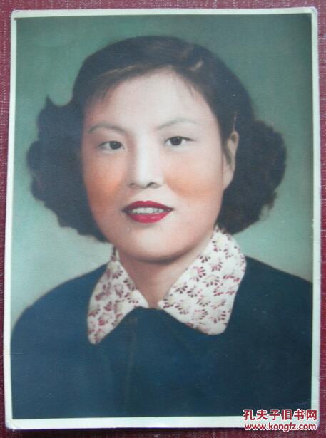 【老照片】美女.50年代手工上彩,卷发,大尺寸.