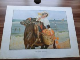 【现货 包邮】1890年巨幅套色木刻版画《海滩
