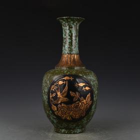 清乾隆古铜釉雕刻花鸟纹瓶9