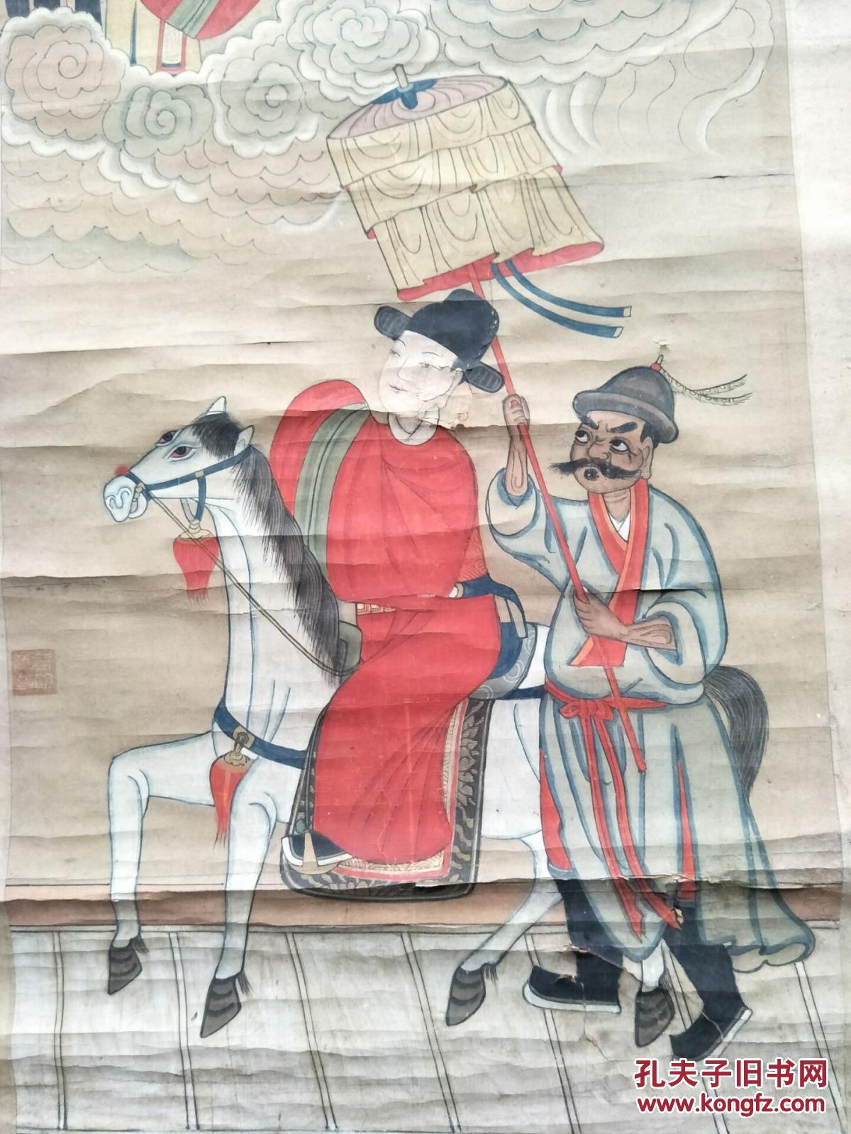 清代老字画-状元游街-古玩古董名人名家国画人物画收藏-礼品礼物