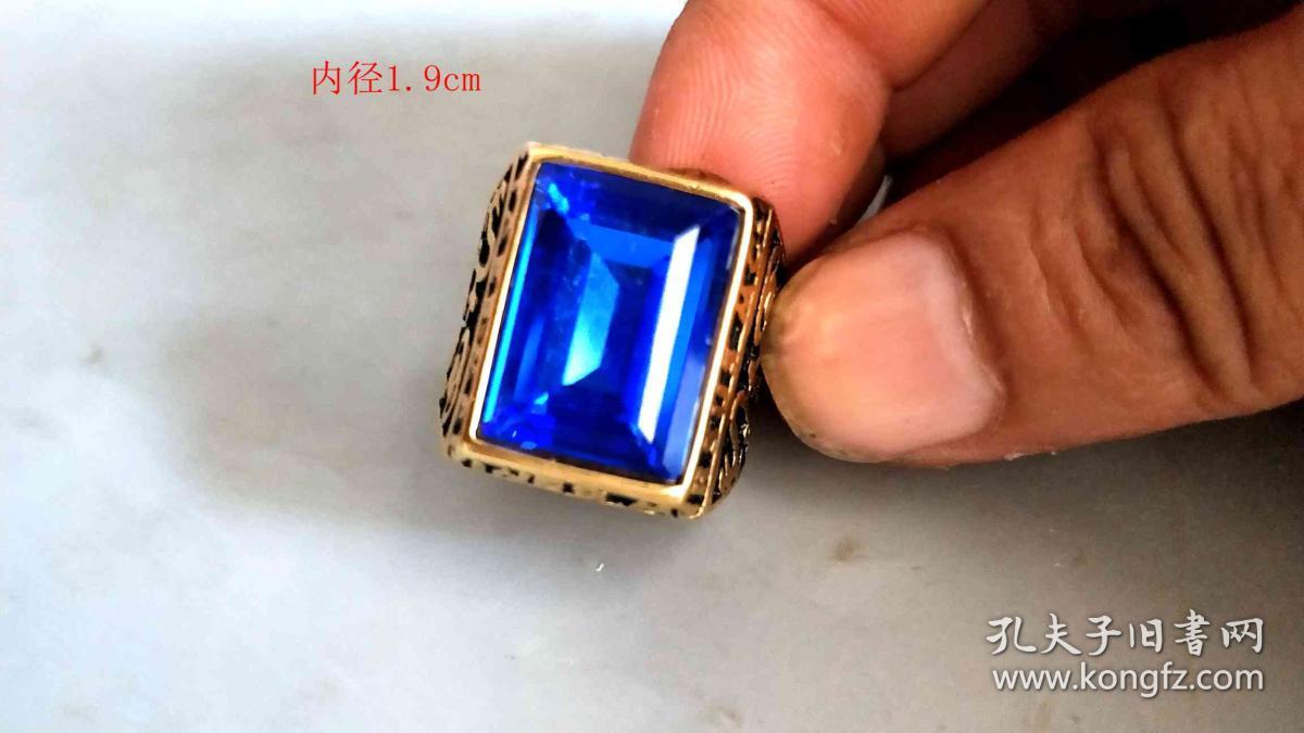 清代天然蓝宝石老凤祥18k戒指