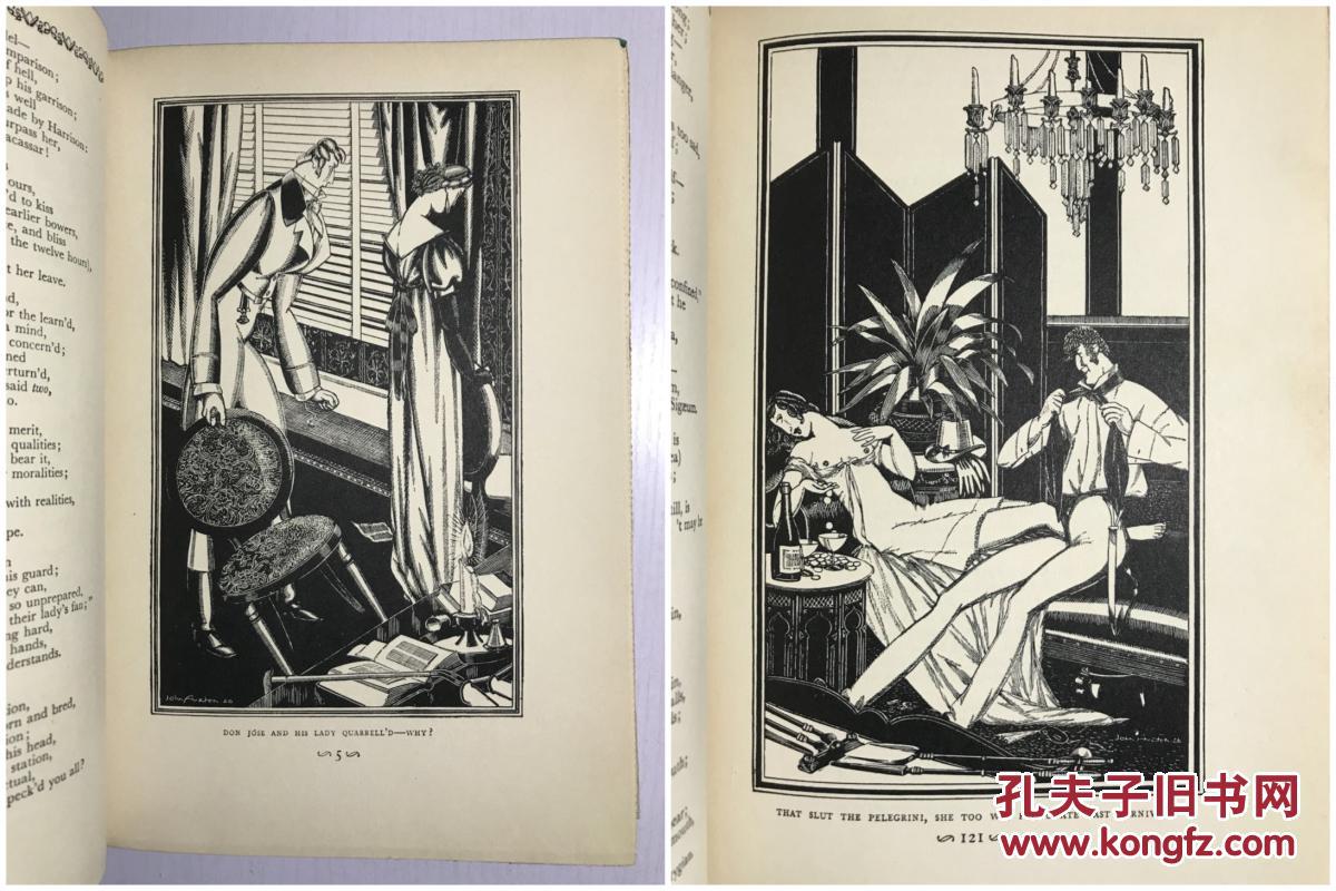 1926年《don juan唐璜》拜伦名著 john austen做93幅黑白插画 de luxe