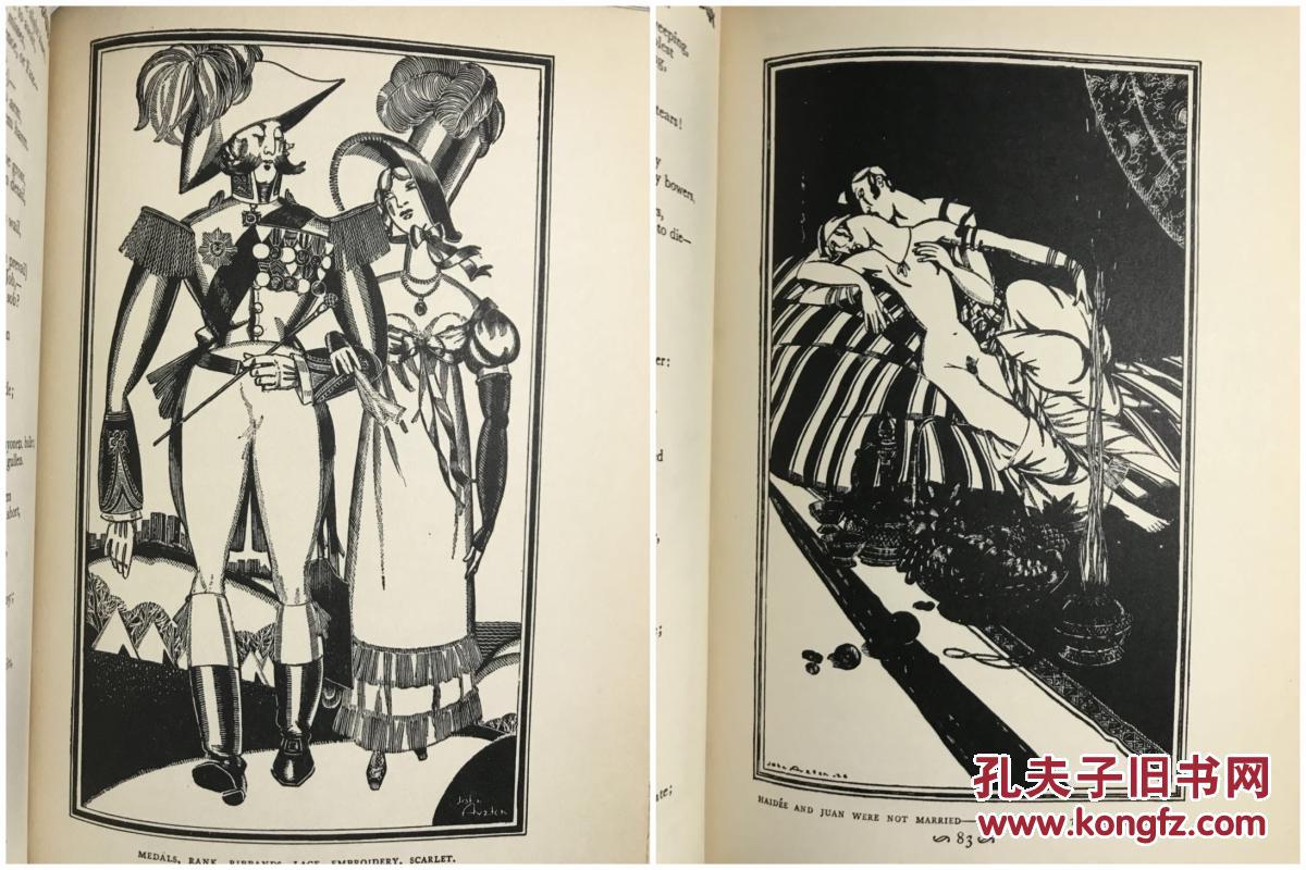 1926年《don juan唐璜》拜伦名著 john austen做93幅黑白插画 de luxe