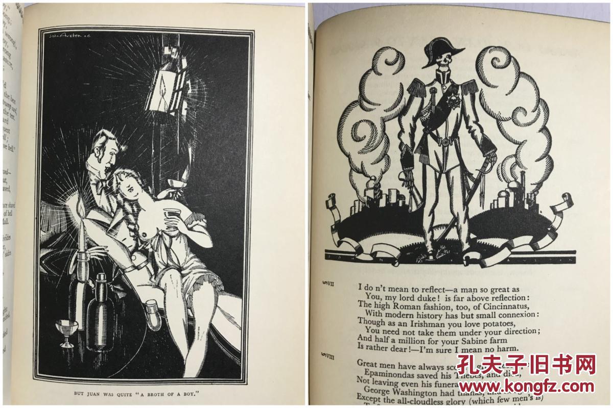 1926年《don juan唐璜》拜伦名著 john austen做93幅黑白插画 de luxe