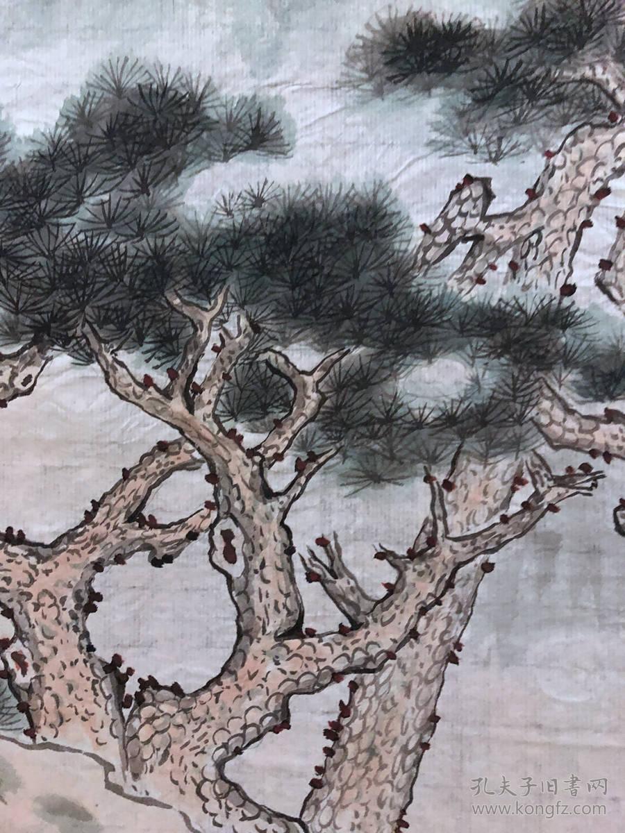 90年代手绘真迹【杨炯】国画,64,工笔写意花鸟画,松树