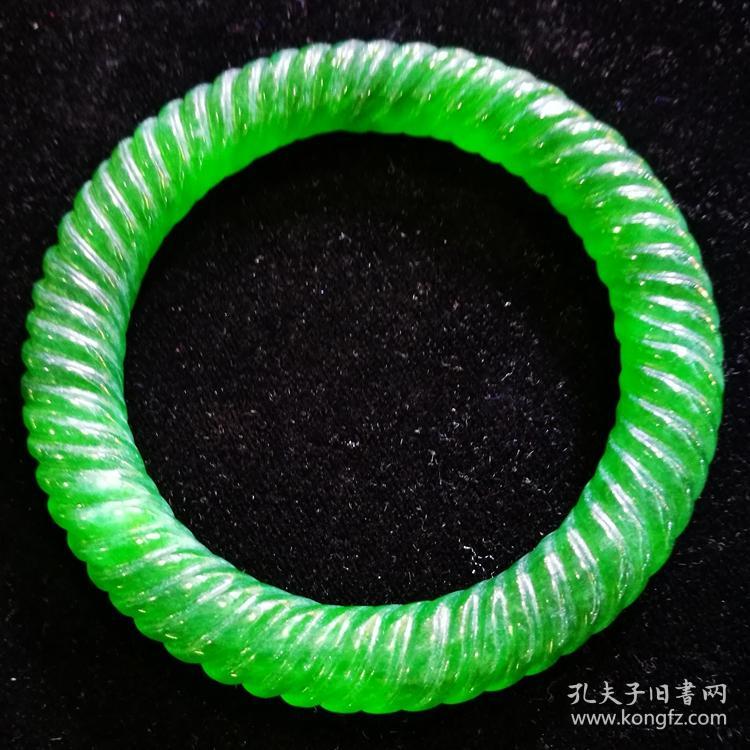 冰种满绿阳绿帝王绿清代古玉翡翠麻花手镯世纪珍藏