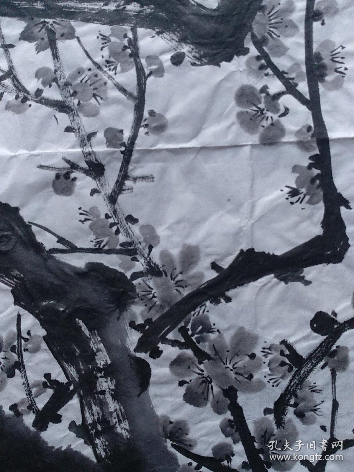 水墨梅花图(无落款,宣纸手绘,四尺斗方)