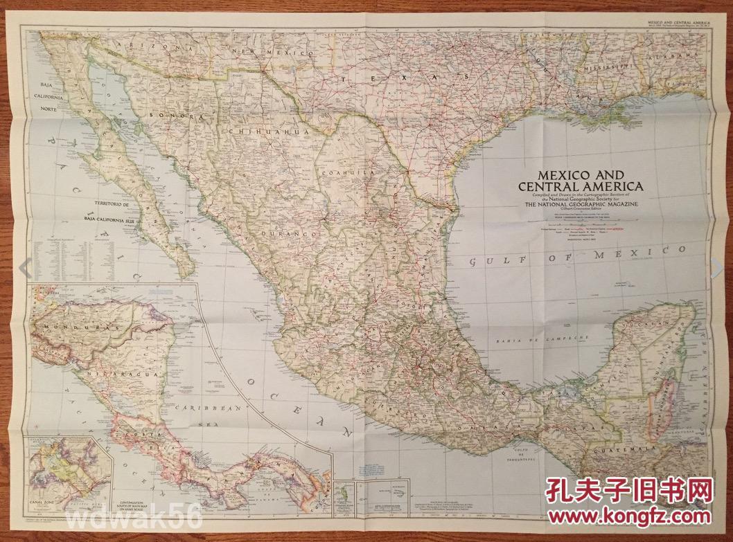 国家地理地图1953年3月mexico and central america墨西哥和中美洲