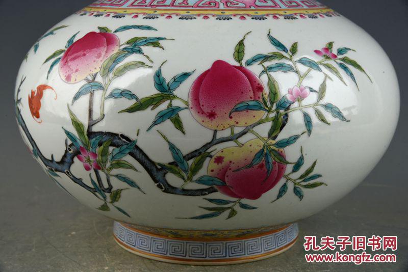 清乾隆年制珐琅彩福禄寿桃纹天球瓶 古玩古董古瓷器老