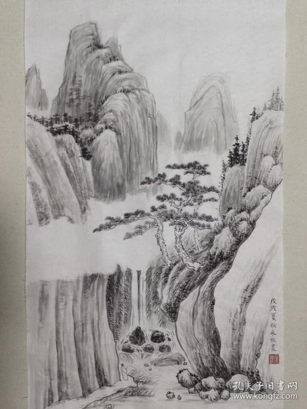水墨山水画一幅,四尺三开.