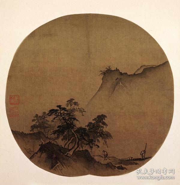 宋 夏圭 泽畔疾风图 26x27cm 绢本 国画宣纸绢布艺术微喷画芯 名画