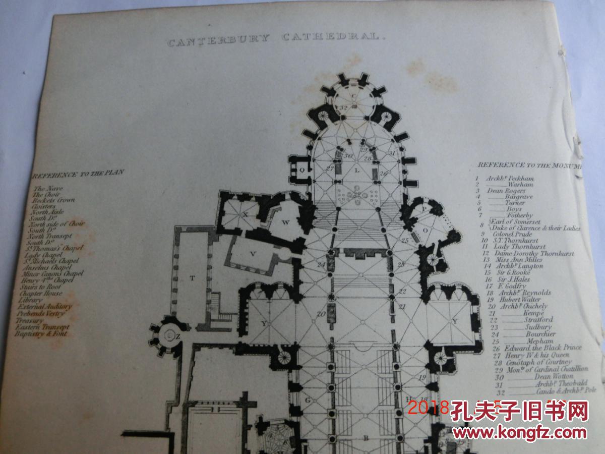 包邮】1860年钢版画 英格兰和威尔士教堂《 canterbury cathedral 》