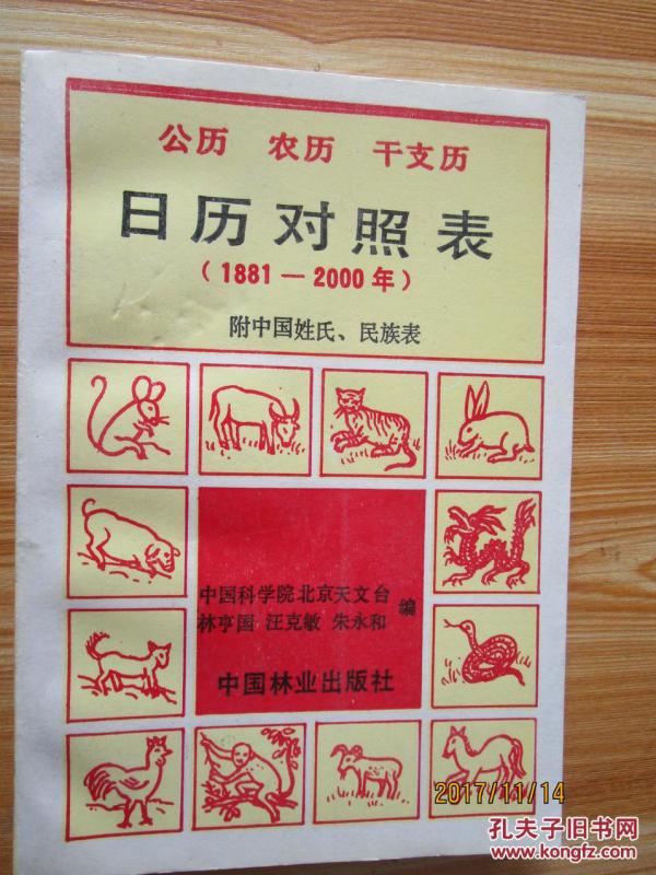 公历 农历 干支历 日历对照表:1881年~2000年