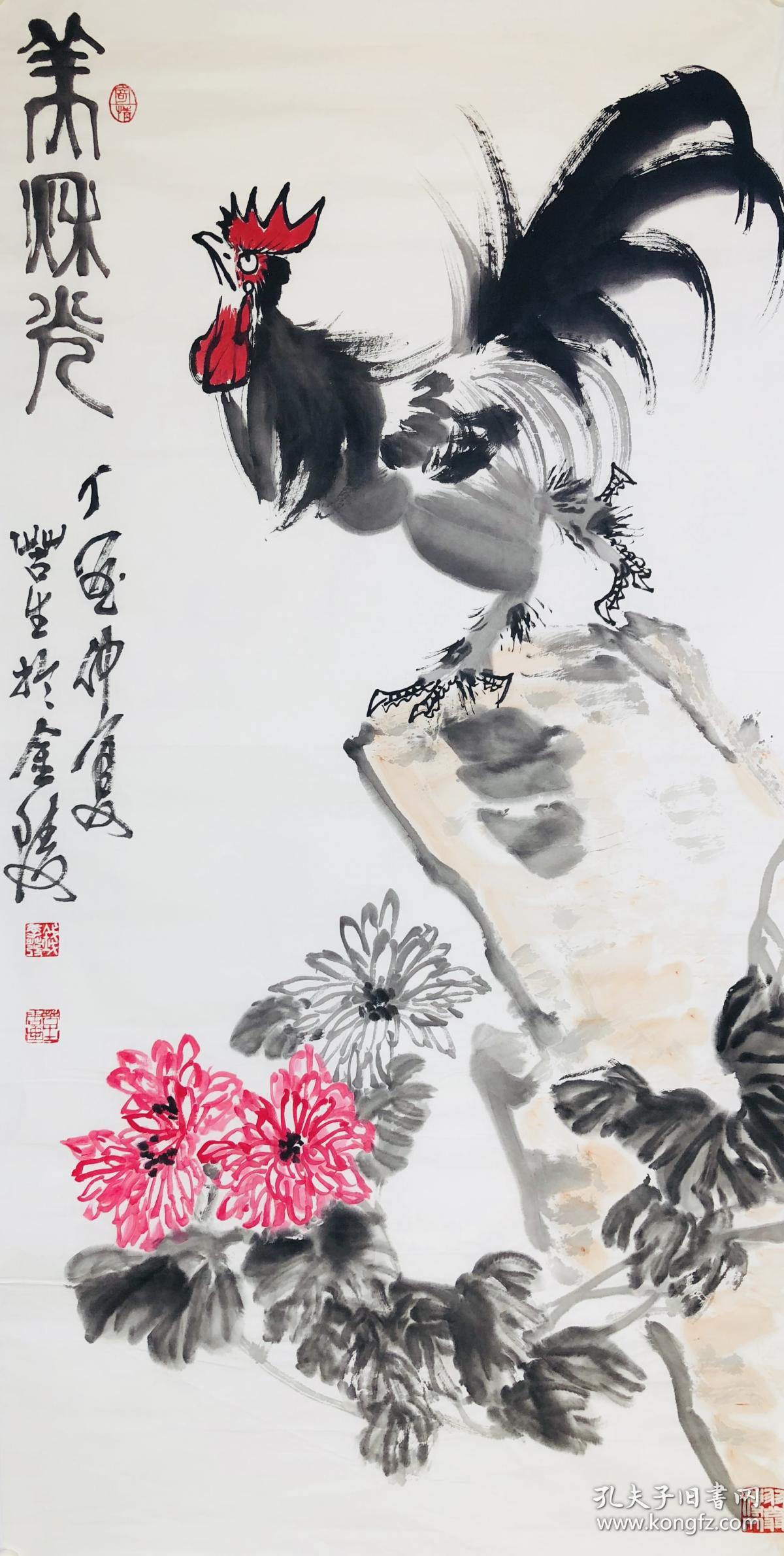 陈大羽传人钱学发 金陵画鸡第一人 《公鸡图》 家庭装饰画 收藏送礼