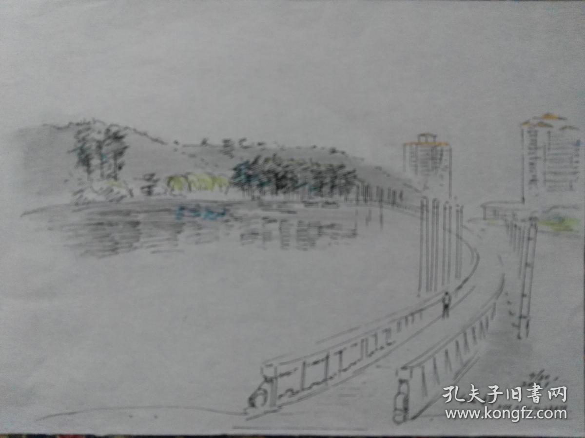 家门囗的风景;白马公园._李荫余画_孔夫子旧书网