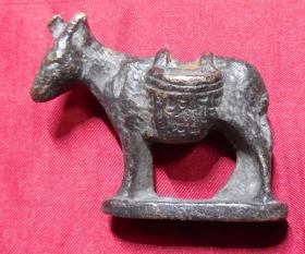 旧铜边载两箩筐马匹十二生肖动物小摆件铜器摆设