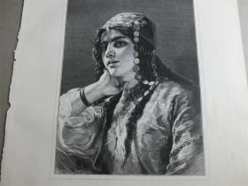 【现货 包邮】1879年木刻版画《宫女》（Odaliske） 尺寸约40.8*27.5厘米（货号 101121）