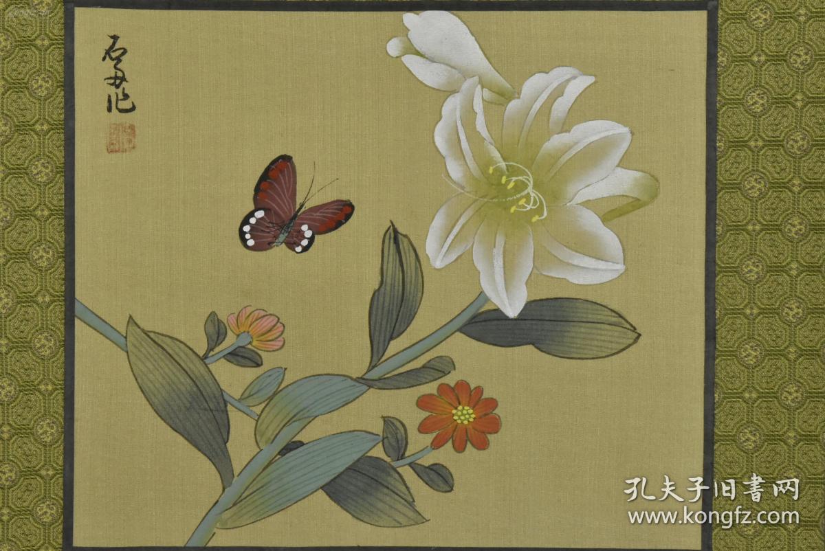 石舟,画家作绢本手绘《花鸟画》共四张 镜心 绫布装裱 背面盖有印章
