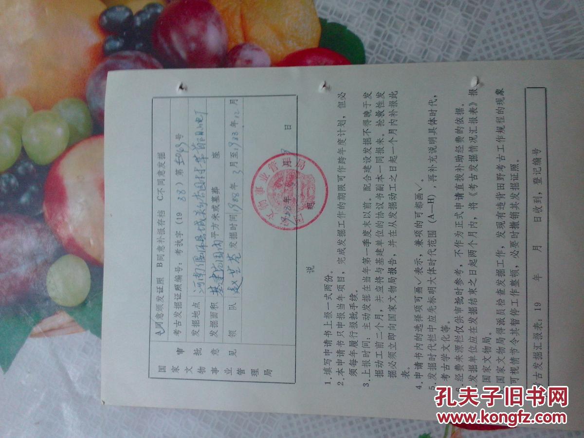 老文献 1988年中华人民共和国考古发掘申请书