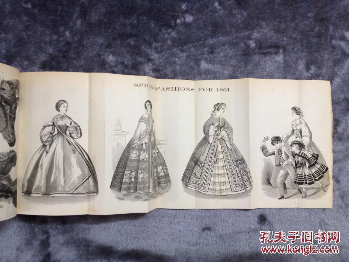 时装杂志 12张手工上色拉页时装版画 12张钢版画 美国南北战争时期
