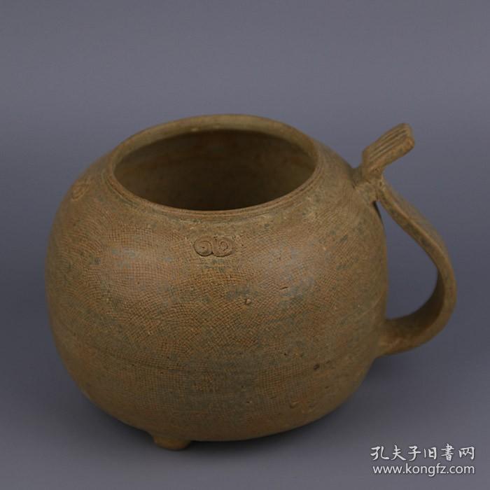 汉代越窑原始青瓷三足单柄壶