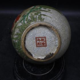 清乾隆仿哥窑开片粉彩荷花赏瓶 家居老货古董收藏 瓷器