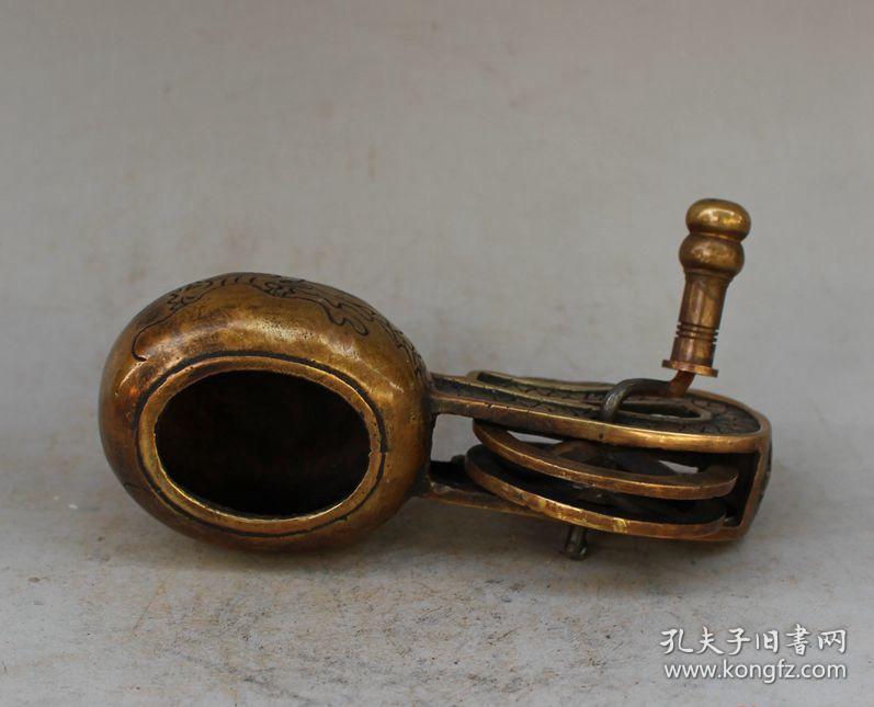 古玩杂项 仿古纯铜墨斗摆件线墨古代木工用品装饰工艺