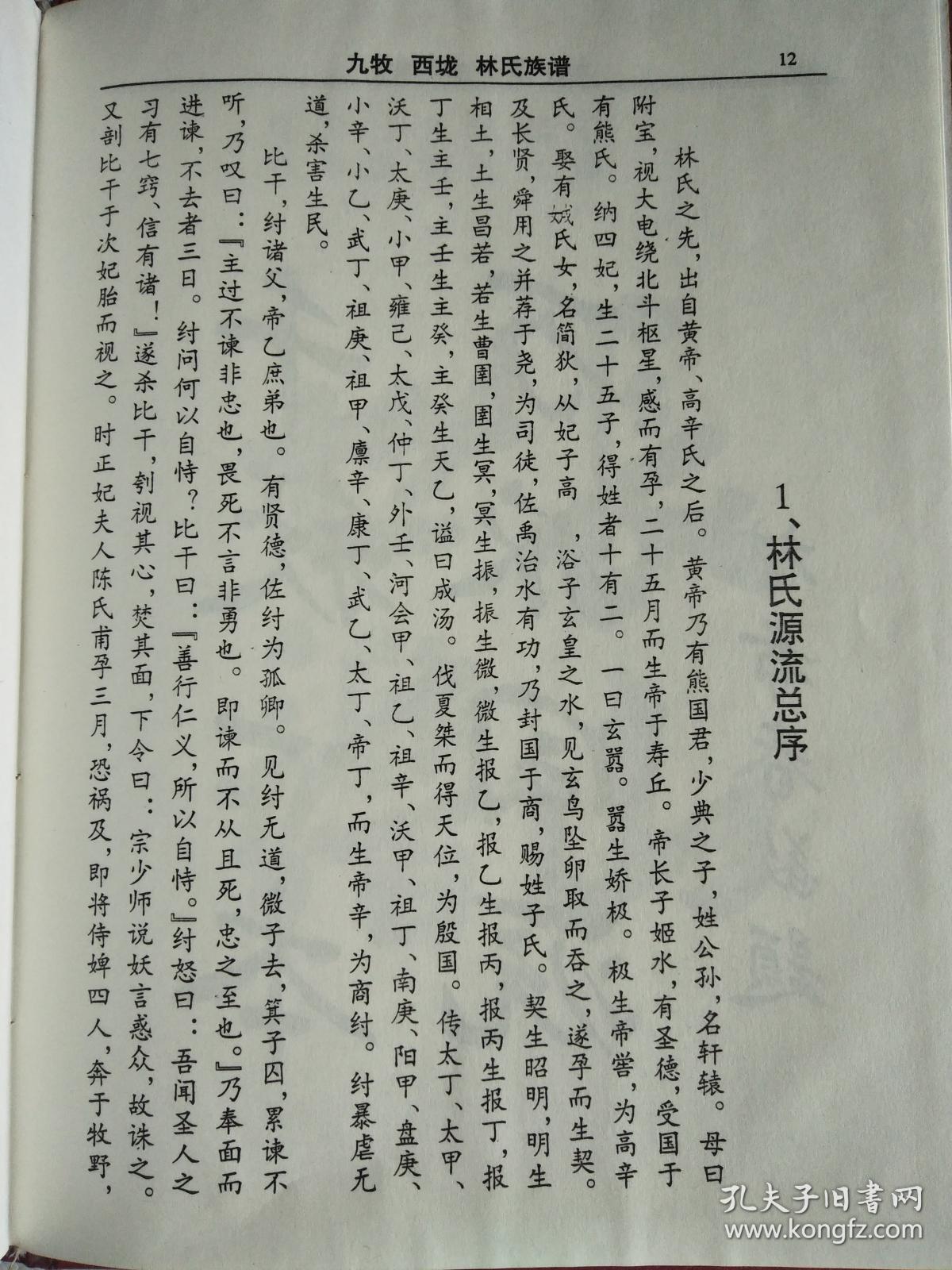 提供资料信息服务林氏族谱九牧西垅兆荣公支16开145页1998年版成品