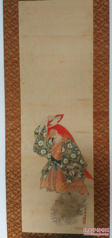 日本回流字画民国绢本人物画手绘歌舞图原装旧裱好品立轴679