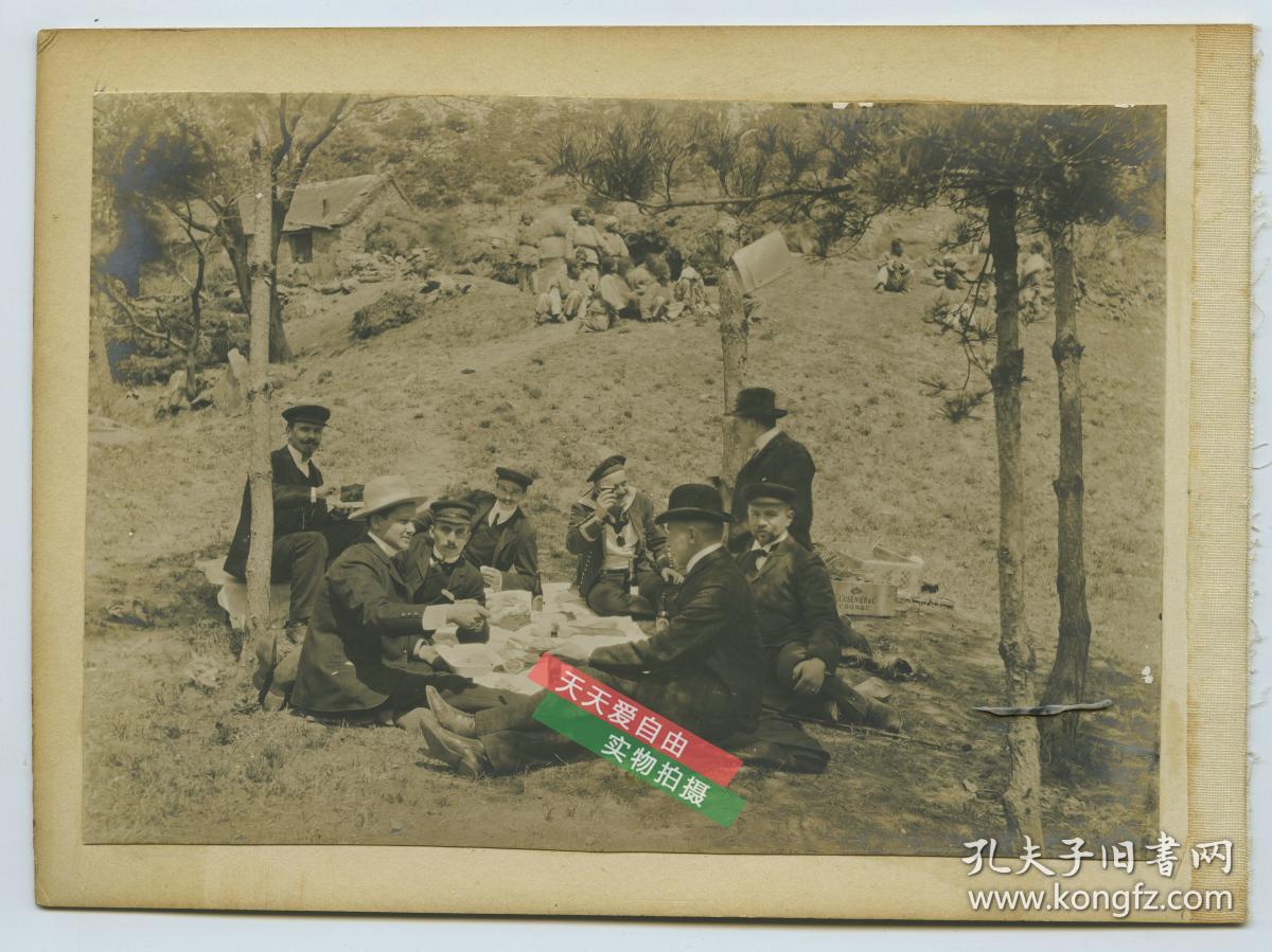 清代山东青岛胶州的德国人野餐聚会中国小孩远