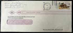 外邮封：1993年美国“切诺基百年　cherokee Strip land run 1893”邮票29美分自然实寄封（戳清，加州）