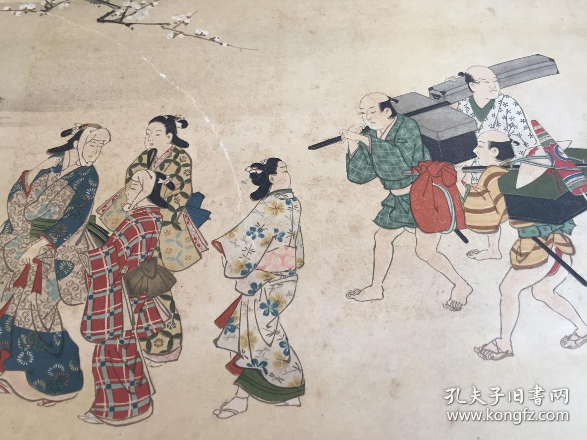 【日本名画印刷品21】民国印刷《江户市井人物》折叠大幅75.5*26.