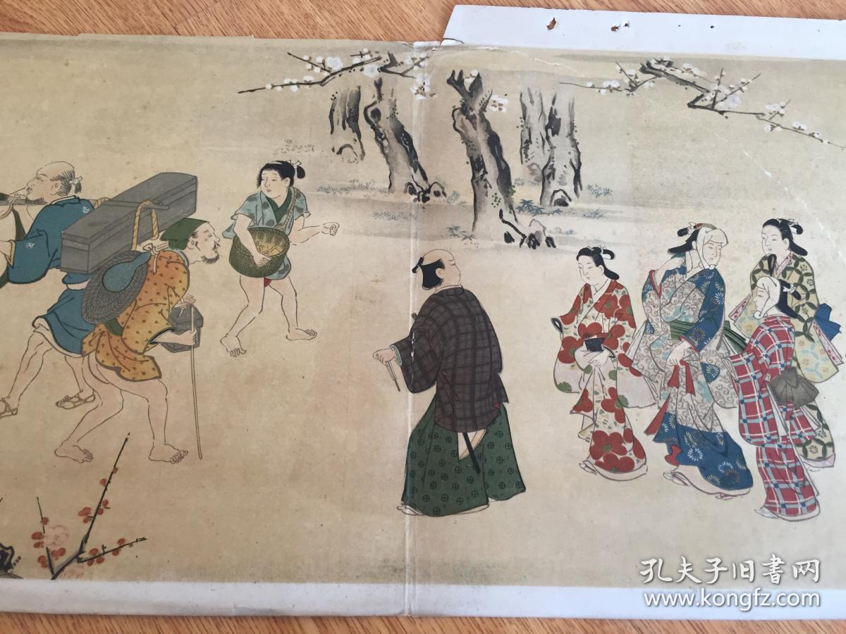 【日本名画印刷品21】民国印刷《江户市井人物》折叠大幅75.5*26.